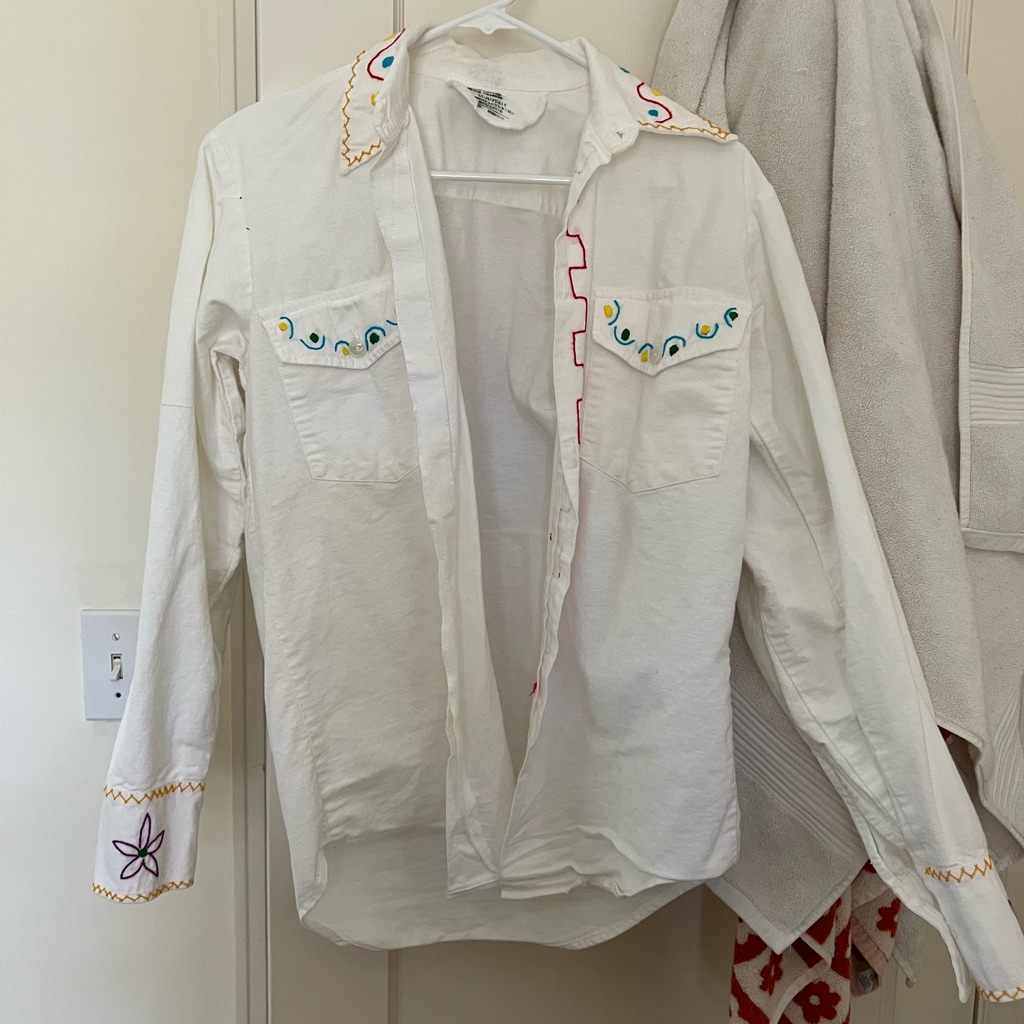 White Long Sleeve Embroidered Top